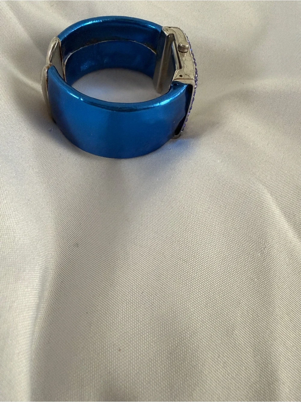 Geneva Blue Bangle Watch with Rhinestone Cuff bracelet